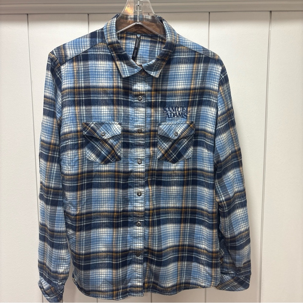 Kuhl Women's Flannel Shirt Tess Long Sleeve Shirt Snap Button Big Sky Blue XL